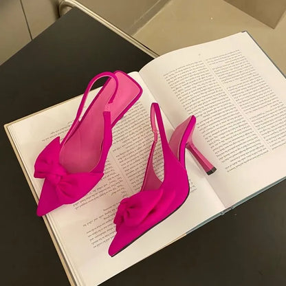 Women Shoes 2024 Spring New Butterfly Knot Women Slingbacks Heels Shoes Sexy Dress Thin Heel Pointed Toe Ladies High Heels Women