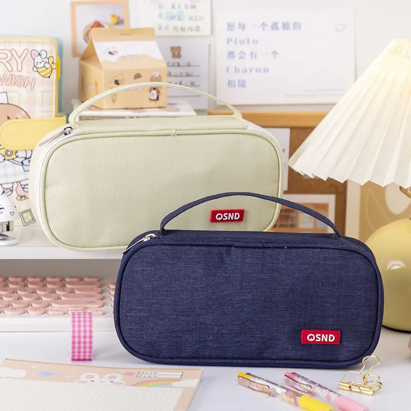 Stift-Aufbewahrungstasche, Federmäppchen, 2-lagig, große Kapazität, Kosmetik, hochwertiges Lernzubehör, einfache Schreibwarenboxen für Studenten