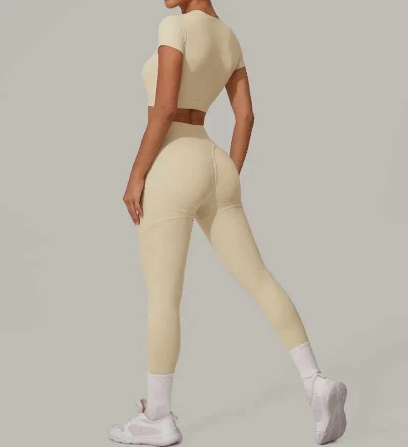 Seamless Yoga Sets Sports Fitness High Waist Hip Lift Tight Breathable Tracksuit Workout Clothing Gym Leggings Suit for Women