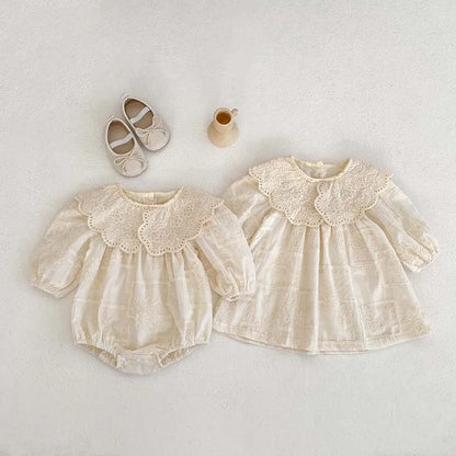Frühling Baby Body Schwestern Kleid Blume Stickerei Kleid für Kleinkind Mädchen Kleinkind Outfit.