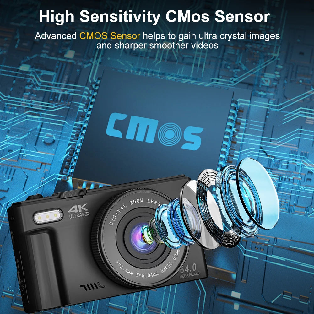 Ourlife AC600 Digital Camera 4K 64MP UHD Cameras 18X Digital Zoom 180° Flip Screen Vintage Vlogging Camera for YouTube Autofocus.