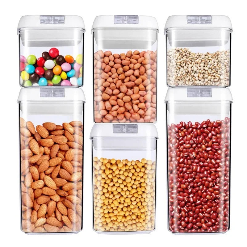 Air-Tight Food Storage Container for Cereals Easy Lock Sealed Jar Plastic Transparent Milk Powder Grains Candy Kitchen Organizer.