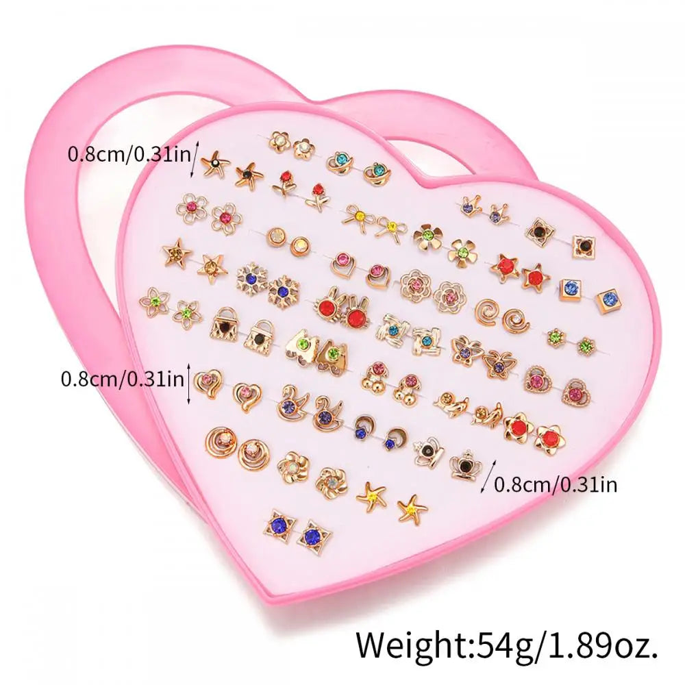 Multicolor 36Pairs Cartoon Hypoallergenic Plastic Stud Earrings Set For Women Girl Cute Animal Flower Ear Wedding Gifts Jewelry.