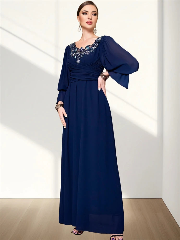 Ramadan Eid Fashion Chiffon Blue Abaya Dubai Luxury Prayer Clothes Women Turkey Islam Muslim Dresses Kebaya Robe Femme Musulmane.