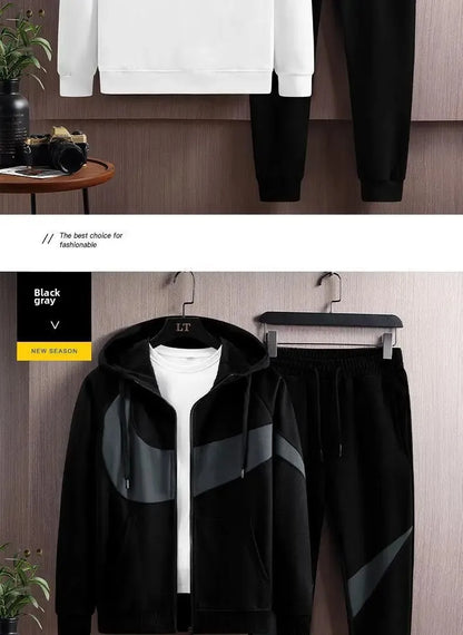 Autumn Winter Loose Hooded Long Sleeve Zipper Jacket Pants Trendy Set Men's Clothing New Hot Sale Of The Season Style Casual Out.