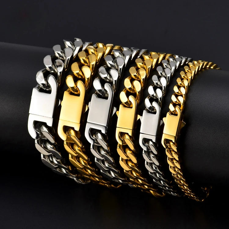 316 Stainless Steel Plated 18k Gold Fashion Crypto Cuban Chain Miami Rap Hip Hop Men's Bracelet Accessory.