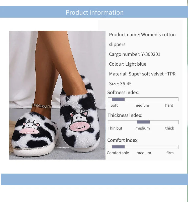 Smile PoP Cute Women Slippers Indoor Fuzzy Women House Slippers Classic Cartoon Casual Home Shoes Warm Bedroom  Animals Shoes.
