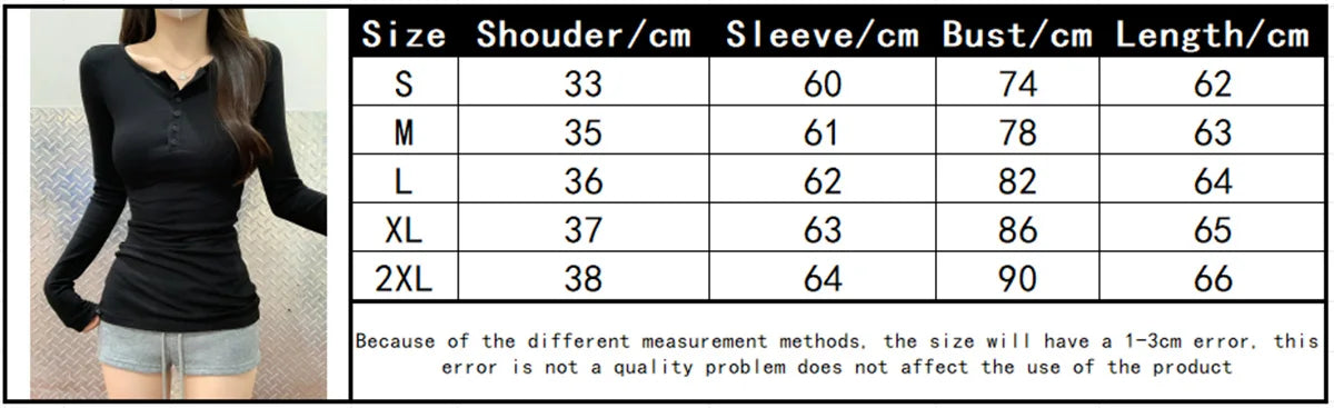 Women Fashion Slim Long Sleeve Shirts Button Solid Sexy Girl Pullover Tops Spring Fall Retro Simple T-shirt Casual Street Y2K.