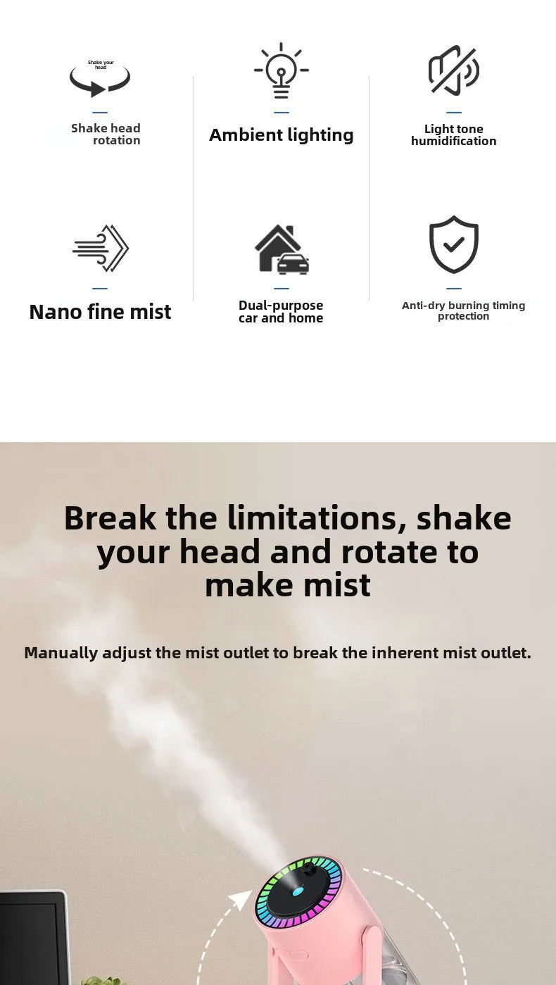 Air Humidifier Portable Humidifier with Rotating Mist & Starry Light USB Car Humidifier Smart Humidifier for Home Office Travel.