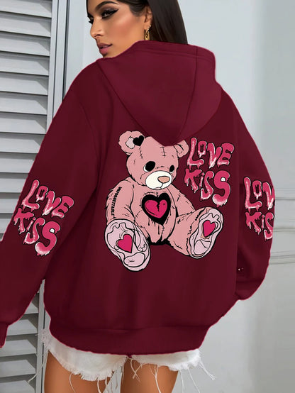 Rosa Liebe Kuss Kunst Brief Drucke Hoodies Frauen Tasche Herbst Hoody Fleece Mehrfarbige Streetwear Unisex Hip Hop Y2K Kleidung.
