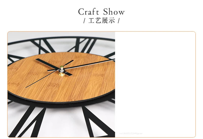 3D Große Wanduhren Nordic Römischen Ziffern Retro Runde Holz Metall Eisen Genaue Stille Hängende Ornament Wohnzimmer Dekoration
