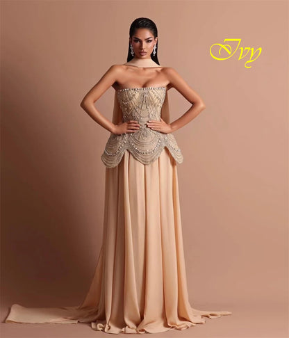 Maßgeschneidertes, modisches, trägerloses, ärmelloses Abendkleid, hochwertige Chiffon-Abschlussballkleider, zarte Kristalle, Kleider für besondere Anlässe.