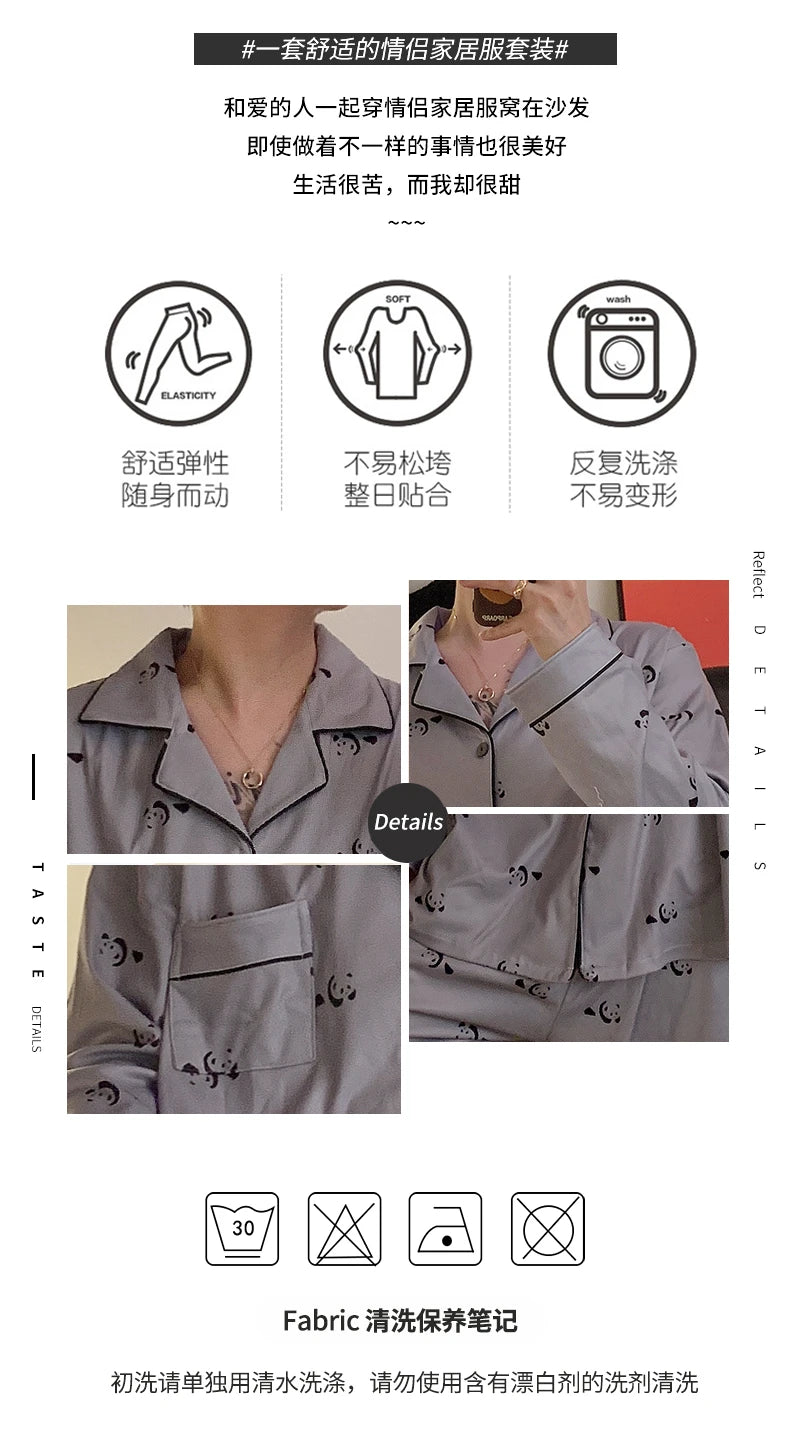 Pajamas Women Pajama Man Set Cotton Plus Size Spring Autumn Long-sleeved Korean Cardigan Casual V-neck Nightwear Couple Pyjamas.