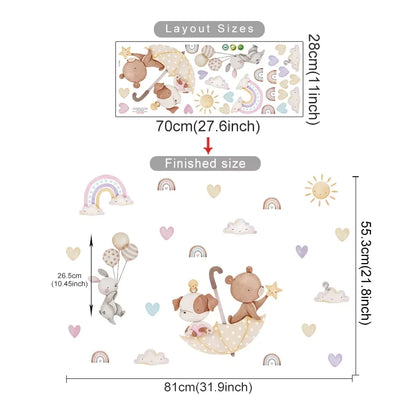 Cartoon Hot Air Balloon Animals Bear Rabbits Wall Stickers for Child Room Boy Room Decoration Nursery Baby Room Decoration Decal