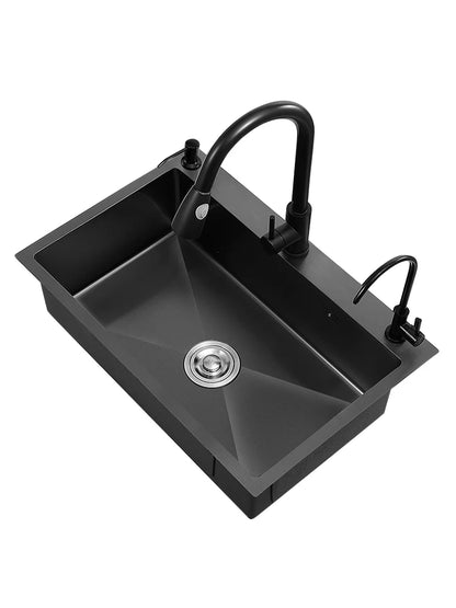 kitchen sink Black nano-sink single-slot household hand-washing basin kitchen large 304 stainless steel sink sink bowl