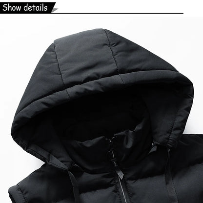 Men Autumn Sleeveless Outdoors Casual Solid Warm Vest Men Winter Detachable Hooded Fleece Pocket Zipper Fashion Vest Male Coat.