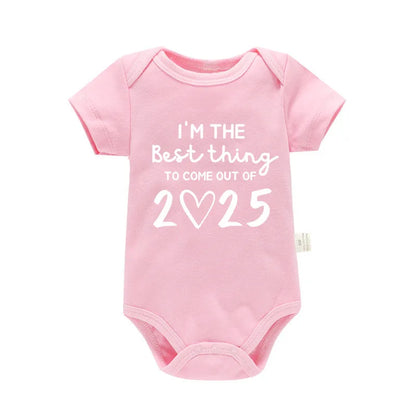 „I'm the Best Thing 2025, Neugeborene Babykleidung, weiße Baumwolle, Sommer-Bodys für Kleinkinder, kurzärmeliger Strampler für Jungen und Mädchen.