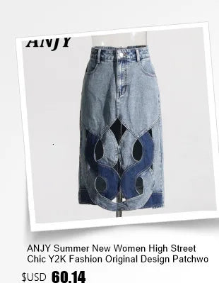 ANJY Autumn Winter Women Fashion Casual Versatile Washed Tide Diamonds Straight Jeans Trend Design Sense High Waist Pants A10636.