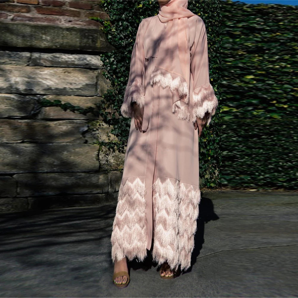 Ramadan Eid Pink Khimar Kimono Abaya Damen Dubai Luxury Islam Muslim Women Kebaya Kaftan Robe Musulmane Caftan Marocain Femme.