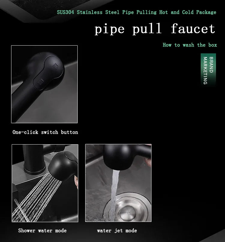 kitchen sink Black nano-sink single-slot household hand-washing basin kitchen large 304 stainless steel sink sink bowl