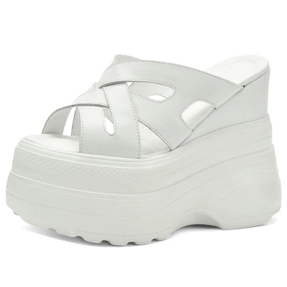 Plus Size 46 47 Gladiator Sandals Women Size 45 Genuine Leather Wedges High Heel Mules Summer Platform Pumps Big Size 44 Shoes.