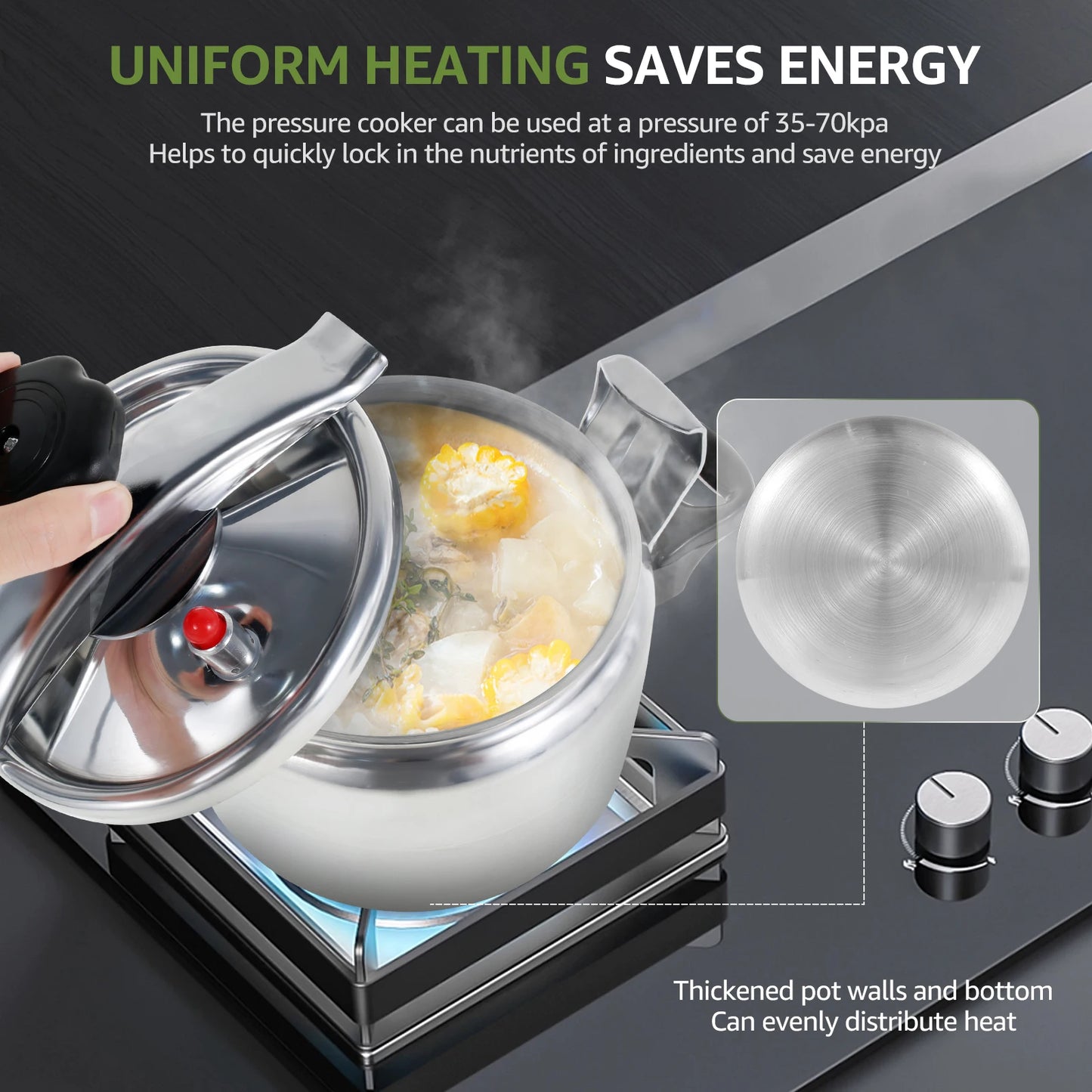 Small Pressure Cooker 3 Litre Pressure Canner with Safety Valve Suitable for All Hob Types Multipurpose Pressure Cooker Pot.