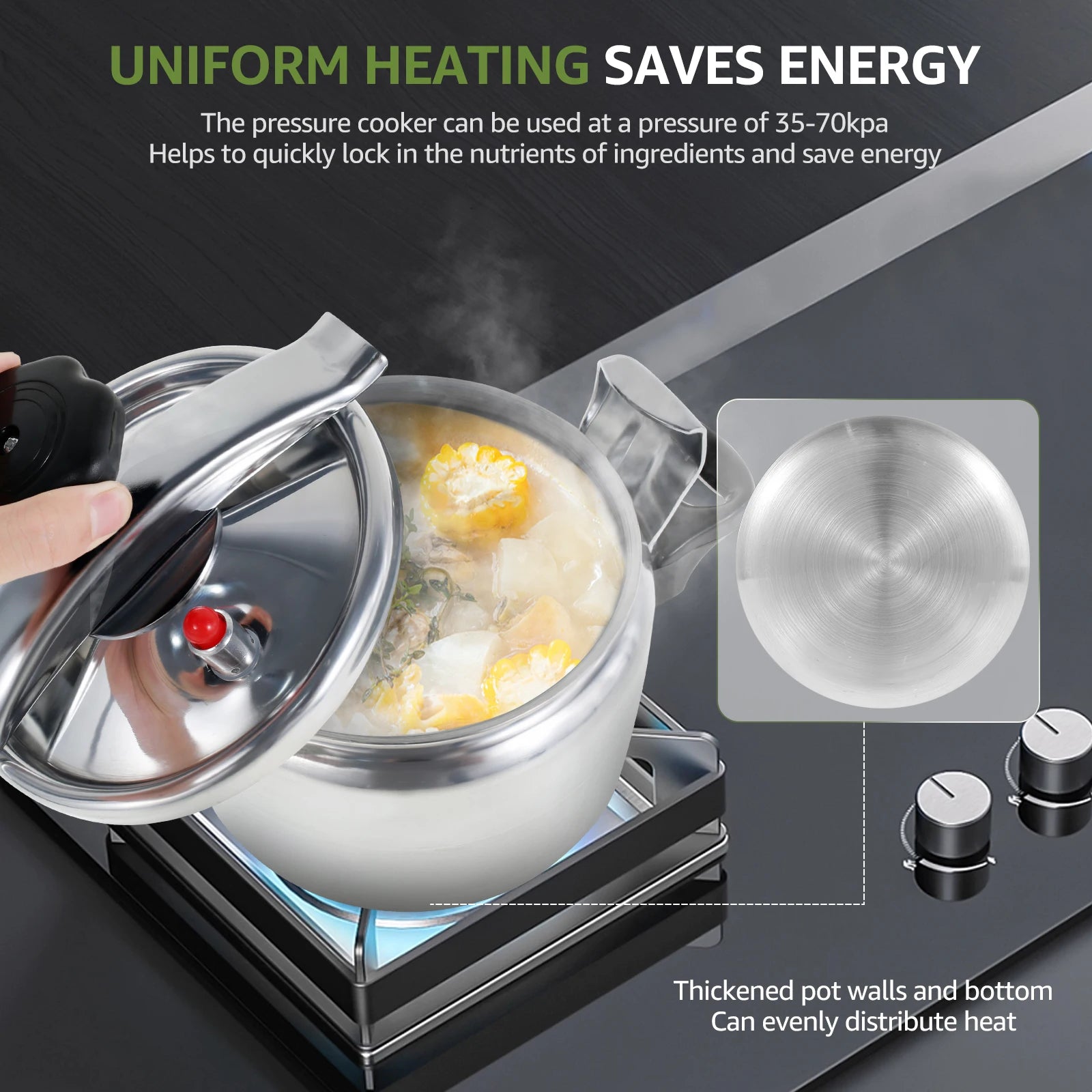 Small Pressure Cooker 3 Litre Pressure Canner with Safety Valve Suitable for All Hob Types Multipurpose Pressure Cooker Pot.