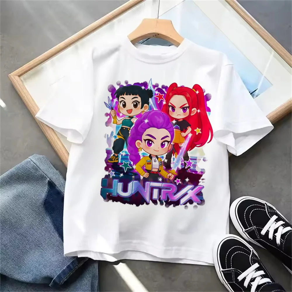 Summer 2025 New KPop Demon Hunters Kids Girls Boys T-shirt Children's Clothing T Shirt Casual O-Neck Short Sleeve Tops.