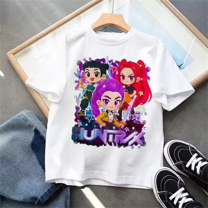 Summer 2025 New KPop Demon Hunters Kids Girls Boys T-shirt Children's Clothing T Shirt Casual O-Neck Short Sleeve Tops.