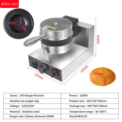 XEOLEO Electric Ice Cream Waffle Machine UFO Burger Maker 1200W Hamburg Gelato Panini Press Machine   Sandwich Press Maker.