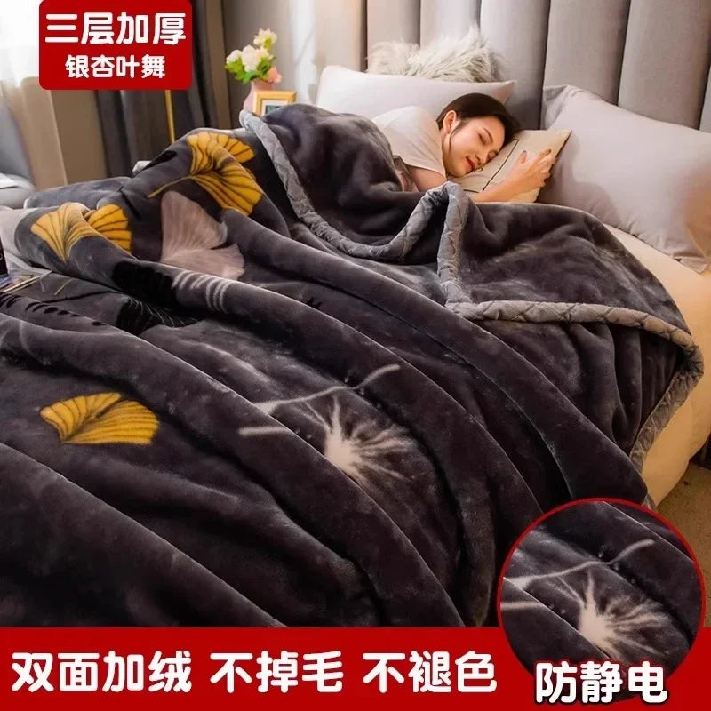 Printing Blanket Quilt Winter Keep Warm Double-deck Thickening Soft Comfortable Multiple Specifications Add Velvet Siesta Sheet