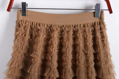 Chamliforve Women Tulle Mesh Skirt Elegant Elastic Waist Fairy Long A-line Tutu Skirt for Spring Summer Long Cake Skirt