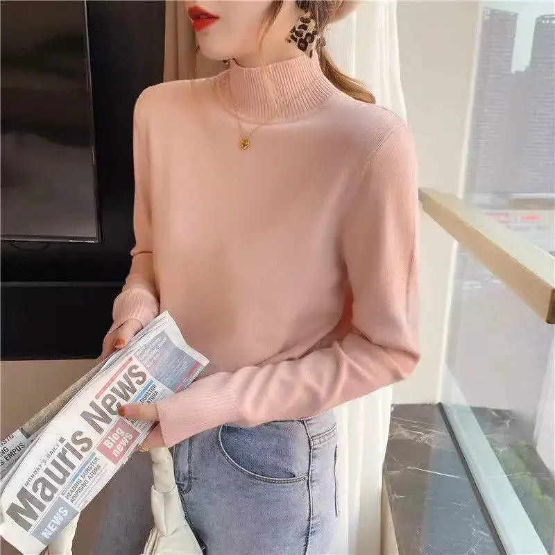 Herbst Winter Chic Bottom Pullover Frauen Mode Rollkragen Pullover Lose Langarm Gestrickte Jumper Weiche Warme Pull Femme Top.