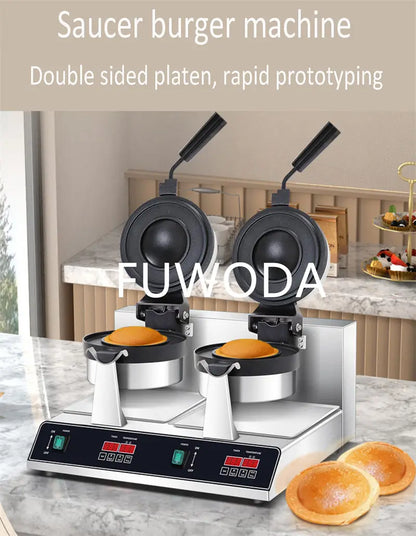Digital Display Double-Headed UFO Burger Waffle Donut Machine Stainless Steel Hot Sale Electric Ice Cream Waffles Burger Maker.