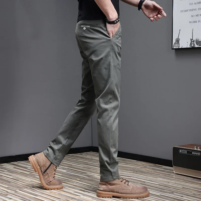 2024 Spring Summer Men's Casual Pants 97.8% Cotton Business Korean Fashion Slim Fit Stretch Gray Black Khaki Trousers Male Pant.