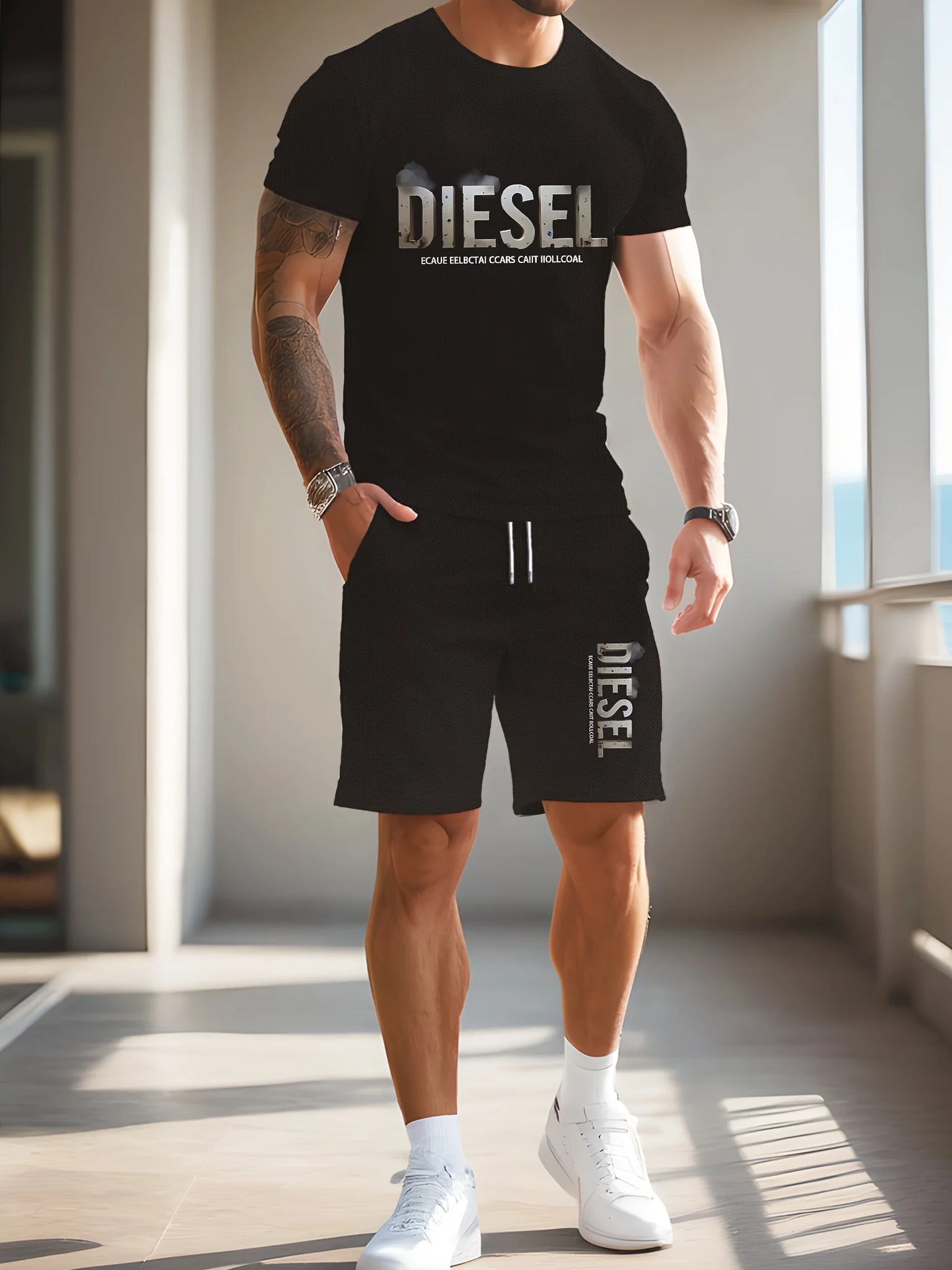 Summer Hot Selling Men Sports and Leisure T-shirt Diesel Men T-shirt Set Fashionable and Sports Breathable T-shirt Quick Drying.