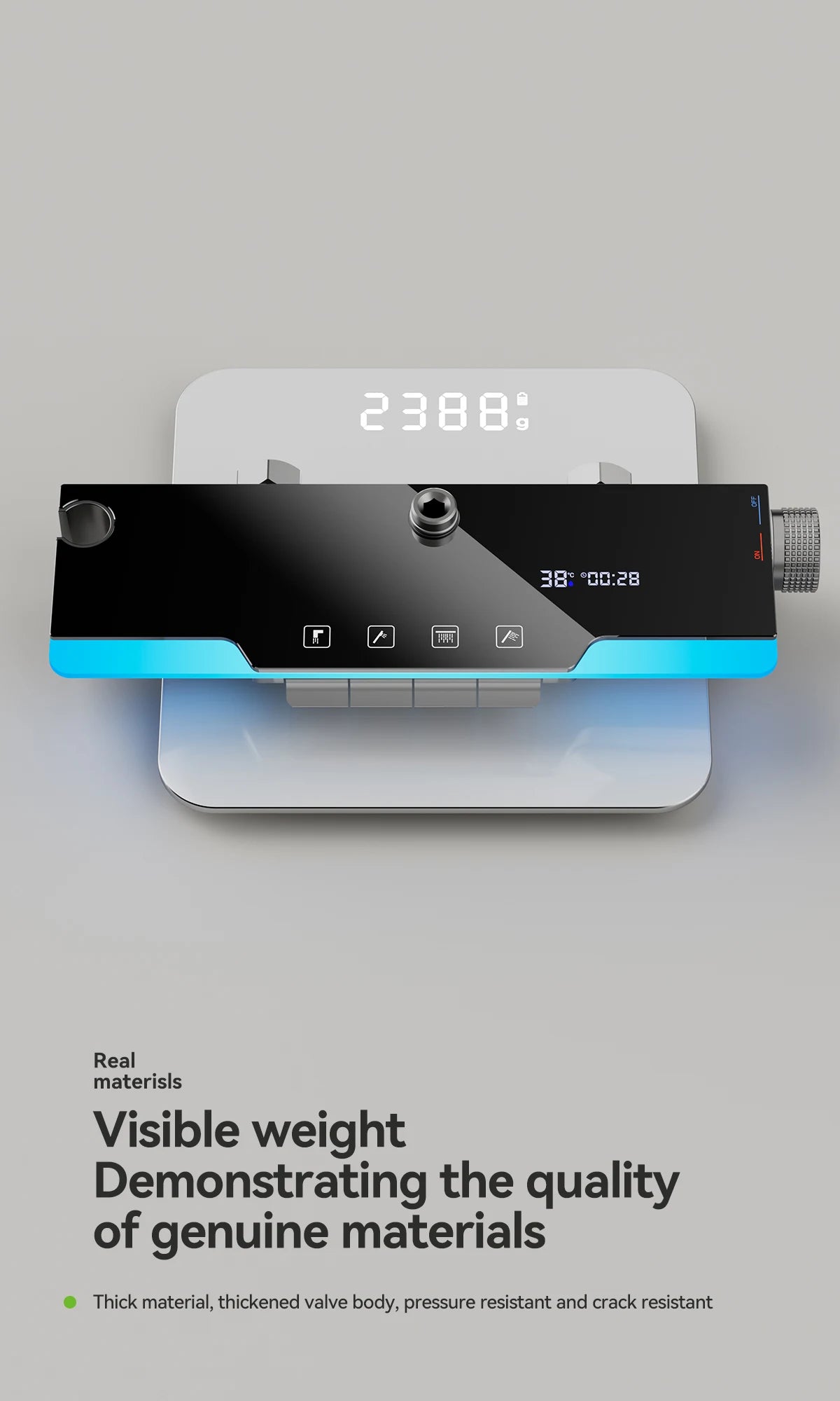 Space aluminum digital display atmosphere light shower shower set, 4-speed turbocharged bathroom shower