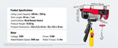 SucceBuy 880/1760/2640lbs Wired Electric Hoist with 40ft Lifting Height & Pure Copper Motor Electric Steel Wire Winch for Garage