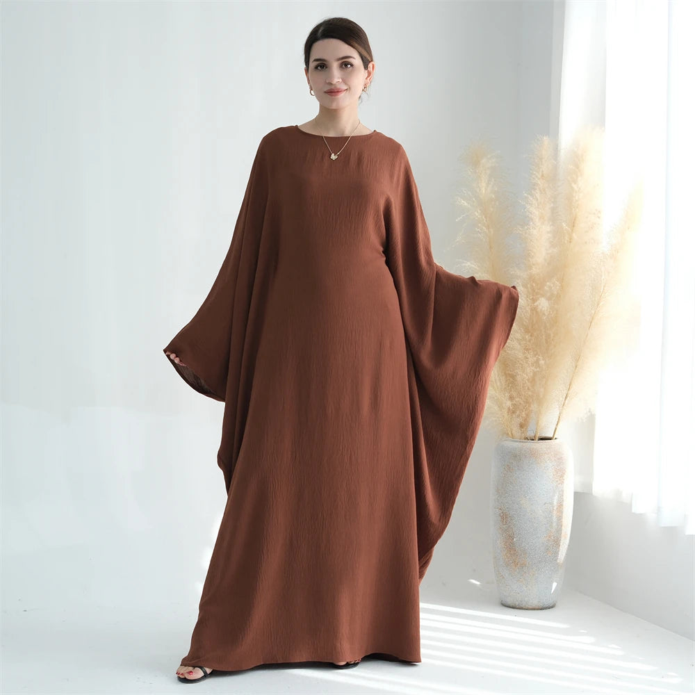 Ramadan Eid Soft Crepe Khimar Batwing Abaya Dubai Islam Muslim Modest African Dresses For Women Kaftan Kebaya Robe Femme Musulma