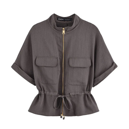 Casual Pants 2 Pieces Sets For Women Short Sleeve Coat High Waist Trousers Women's Suit 2025 Two Pieces Loose Woman Outfits