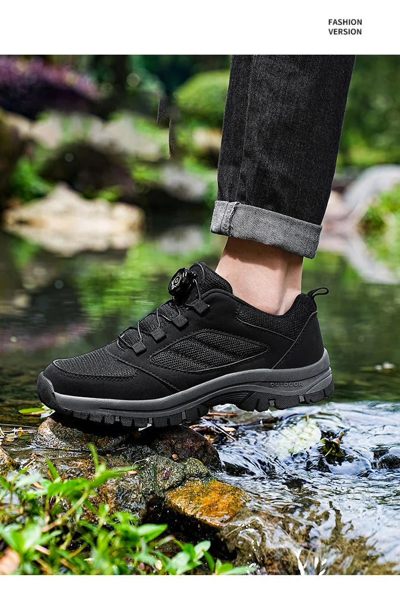 Männer Turnschuhe Stilvolle Rotierenden Schnalle Wanderschuhe Einfarbig Komfortable Nicht-slip Sportliche Schuhe Plus Größe Männer Schuhe Leder.