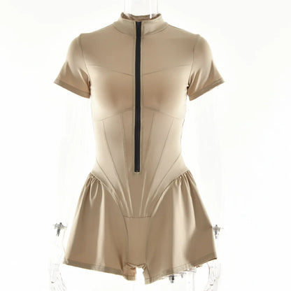 Elegant Women Zip-up O-neck Long Sleeve Jumpsuit Streetwear 2025 Summer Autumn Female Overalls One Piece Fitness Sports Bodysuit