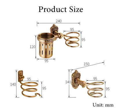 Haartrockner-Halter, Aluminium, antikes Badezimmer-Regal, Aufbewahrung, nagelfrei, Wandregal, montierter Organizer, Spiralständer, Zahnbürstenhalter
