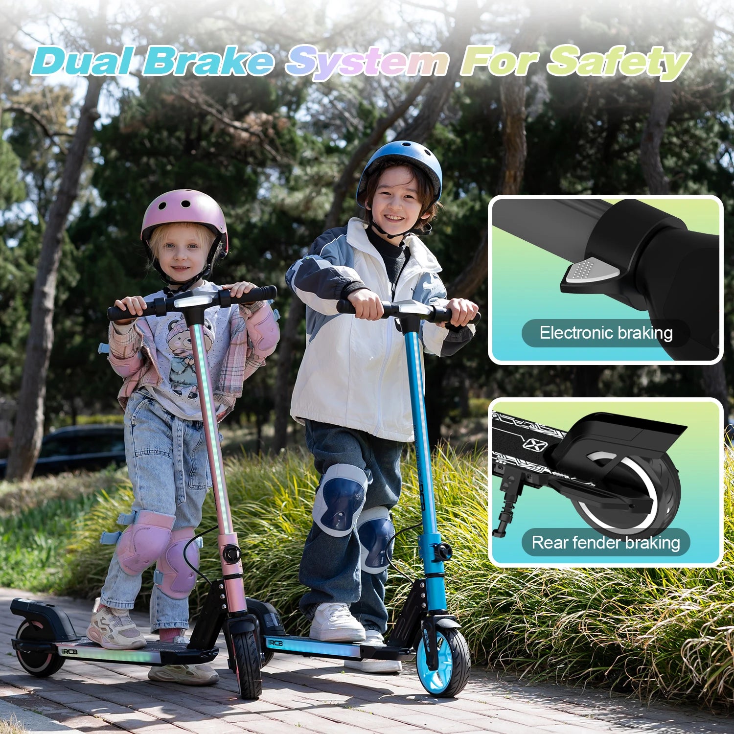 RCB R12 Electric Scooter for Kids Age 6-12, Colorful Lights, 6.5" Foldable E Scooter, LED Display, Lightweight Electric Scooter.