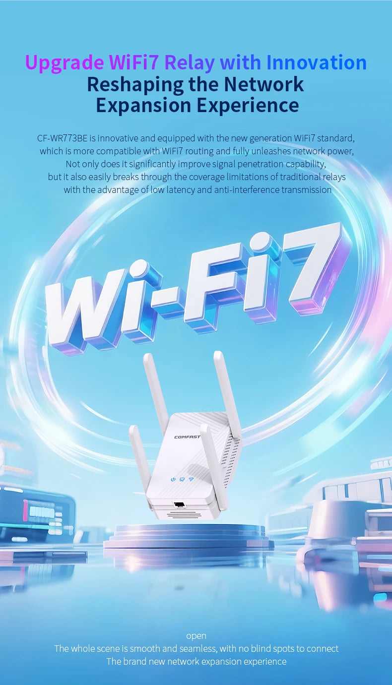Comfast WIFI7 3570Mbps WiFi Repeater 2.4G/5G Wifi Extenders Dual-band WIFI Signal Amplifier 4*5dBi Antenna Repeator WPS/Reset.