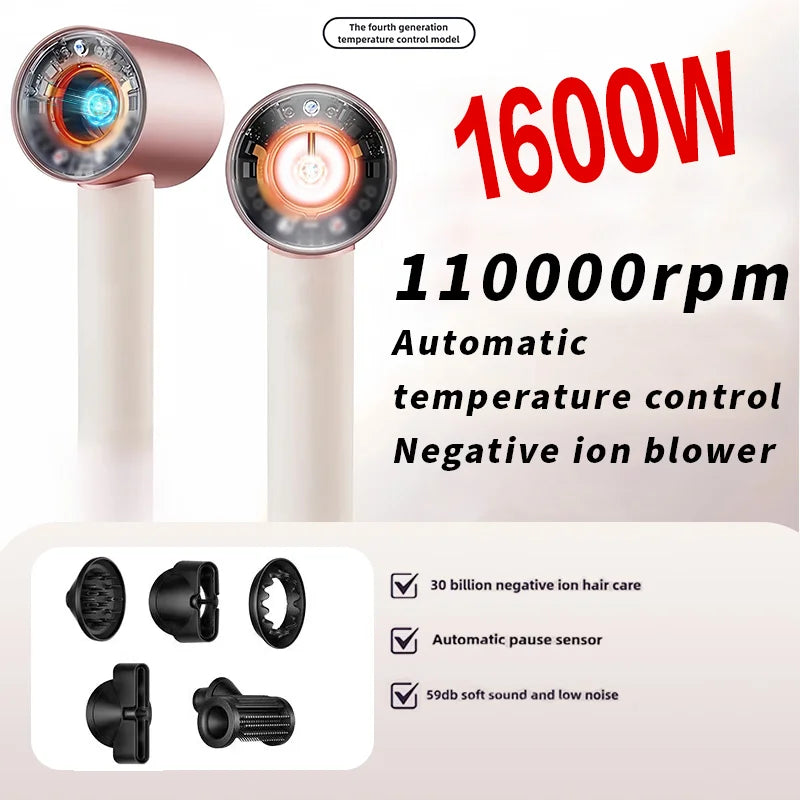 Professional Negative Ion High Speed Hair Dryer 220V Leafless Thermostatic Hair Dryer 1600W High Power Hair Dryer Styling Tool.