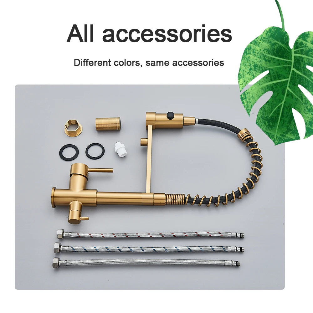 Filter Kitchen Faucet 2 In 1 Pull Down 360° Flexible Drinking Pure Water Purification Faucets Brass Hot Cold Water Mixer Tap