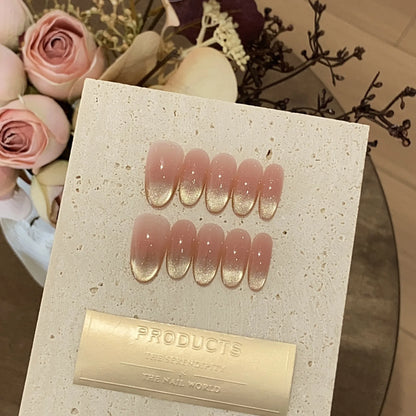 10pc Cat Eye Almond Handmade Press on Nails Light Blue Bow Fake Nails False Nails Artificial Nail Wearable Nail Tips Art Uñas.