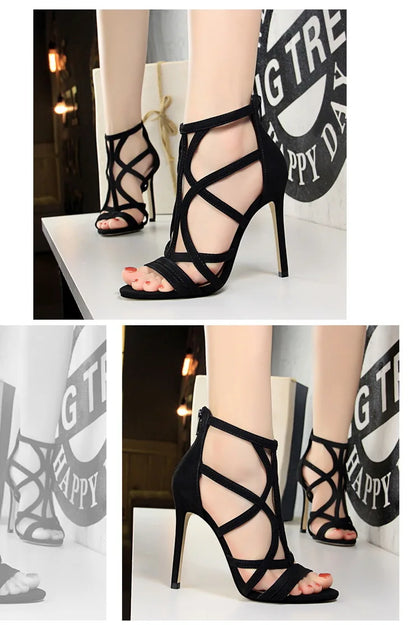 BIGTREE Shoes Roman Style High Heels Woman Pumps Stiletto Heels 11 Cm Women Heels Sexy Party Shoes Hollow Out Women Sandals 2025.