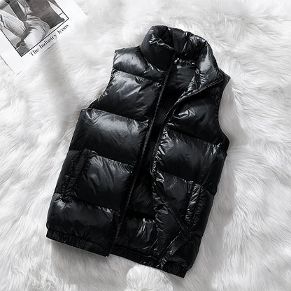 Vest Winter Hooded Glossy Cotton Vest Casual Waistcoat Men's Sleeveless Jacket Warm Overcoats Zipper Solid Color Mens Warm Vests